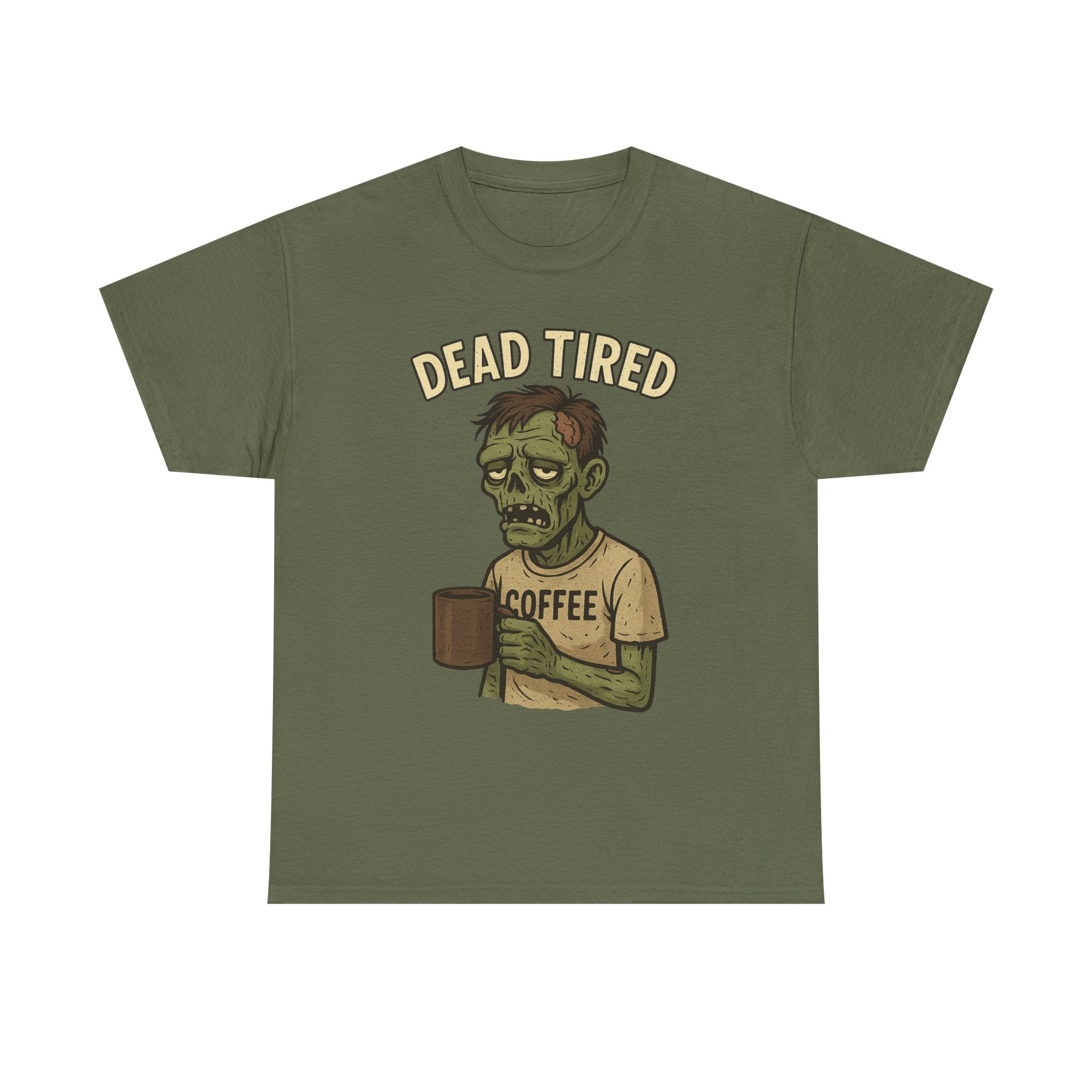 Dead Tired Unisex Heavy Cotton Tee - Perfect for Coffee Lovers, Halloween, Zombie Fans, Lazy Mornings, and Casual Wear